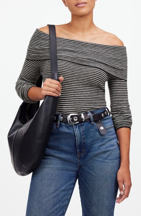 Stripe Off the Shoulder Alpaca Blend Sweater