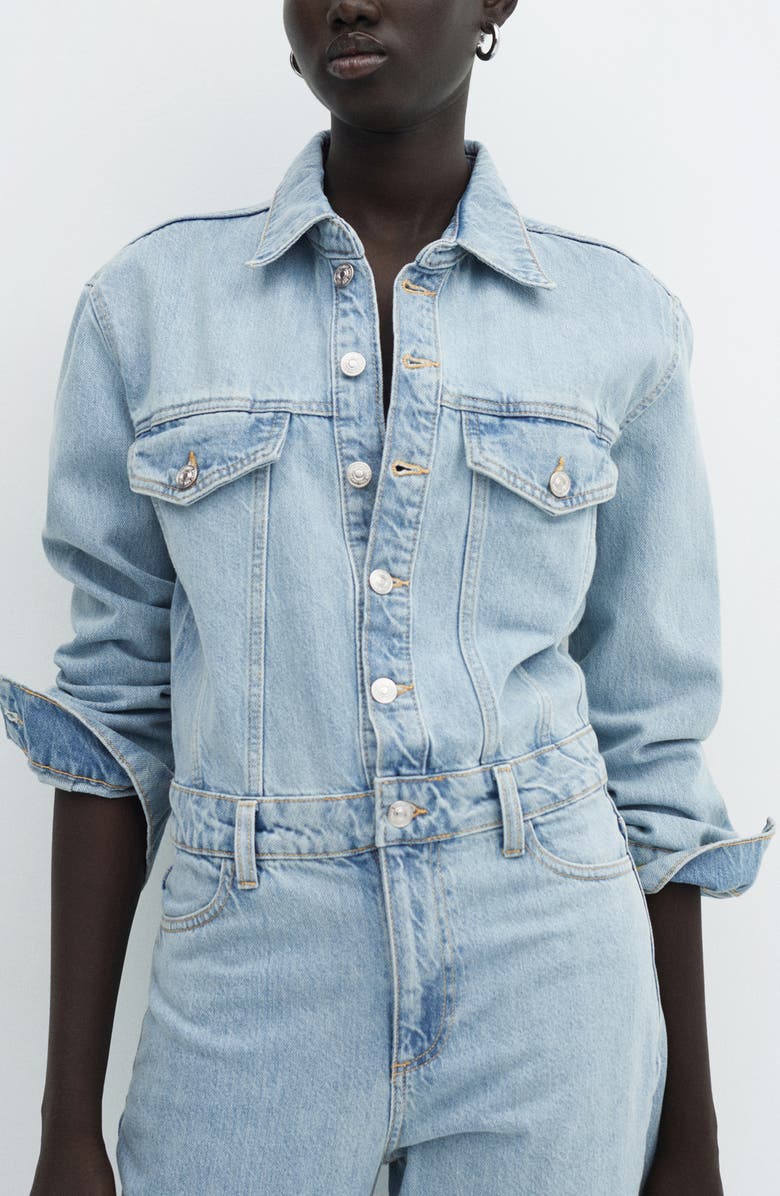 MANGO Long Sleeve Denim Jumpsuit, Alternate, color,
