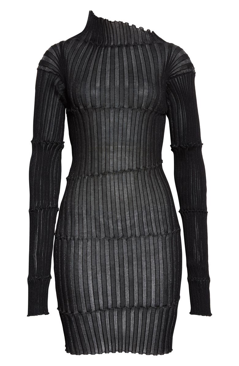 A. Roege Hove Alice Broken Ribbing Sheer Long Sleeve Cotton Blend Minidress, Alternate, color,