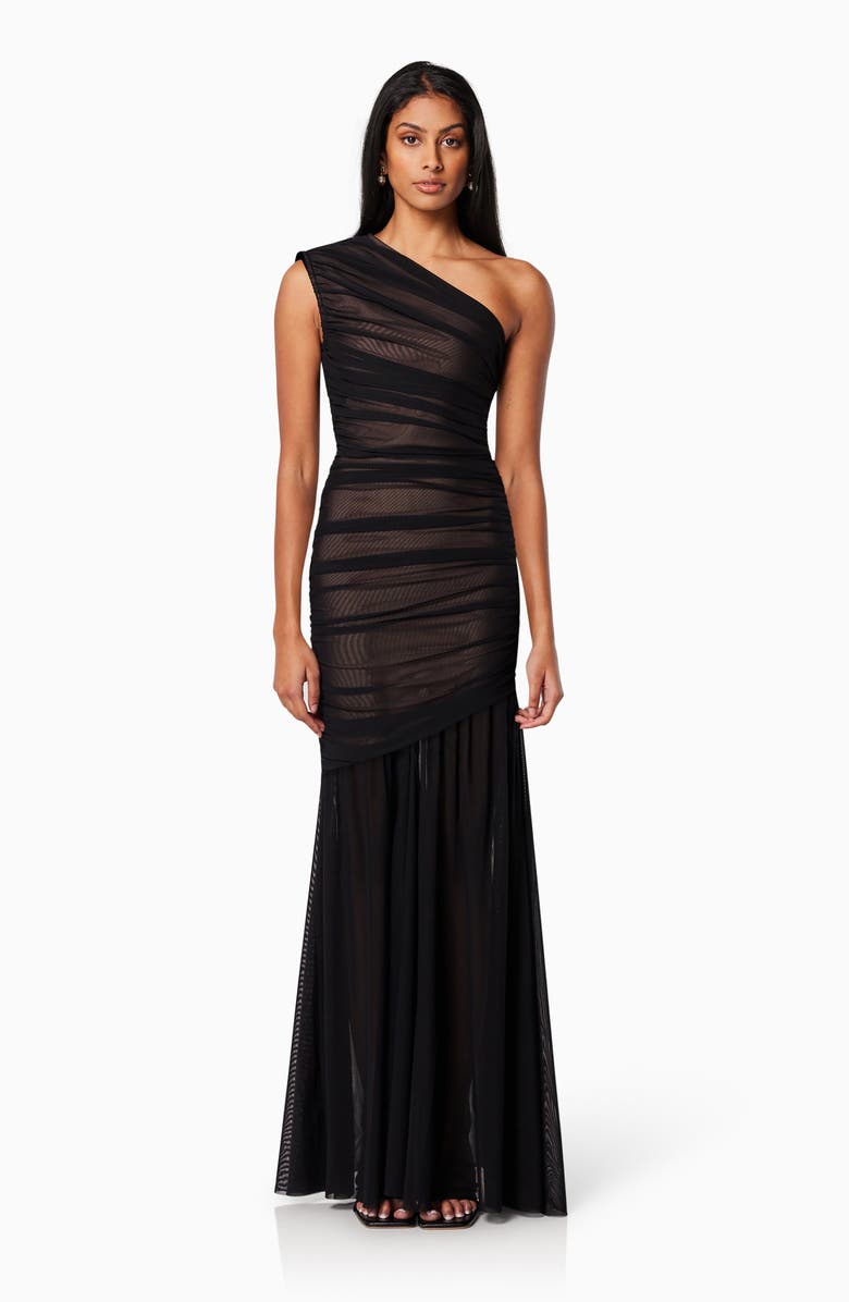 Elliatt Vienna Ruched One-Shoulder Gown, Alternate, color, Black