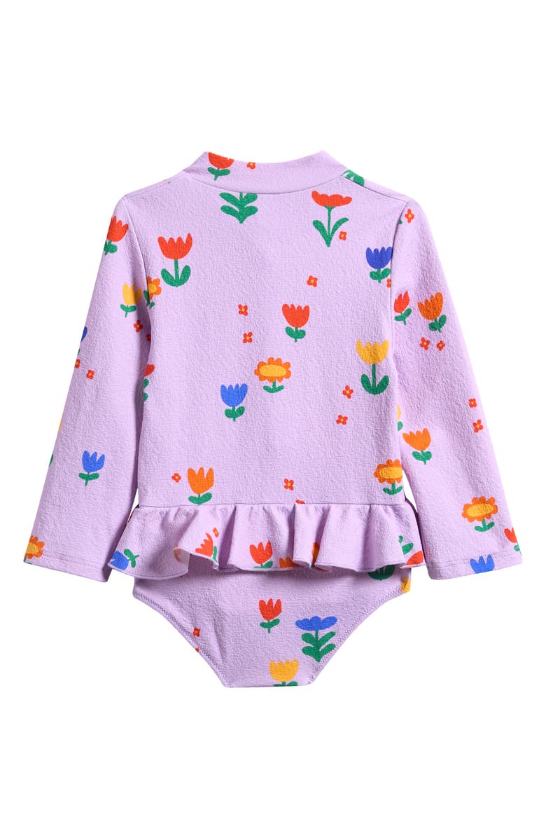 Bobo Choses Garden Party Trim Ruffle Long Sleeve One-Piece Rashguard Swimsuit, Alternate, color,