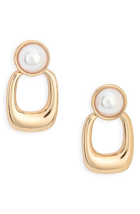 Faux Pearl Oval Drop Earrings