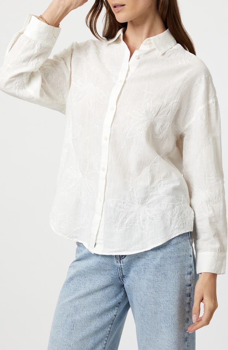 Mavi Jeans Floral Jacquard Cotton & Linen Button-Up Shirt, Alternate, color, White