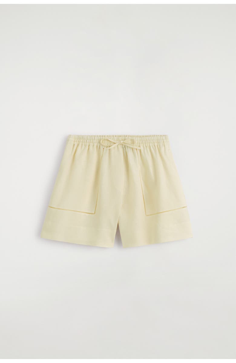 COS Embroidered-detail Linen Shorts, Alternate, color, Butter Yellow