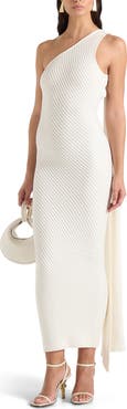 Manière De Voir Laya Asymmetric Knit Midaxi Dress With Scarf