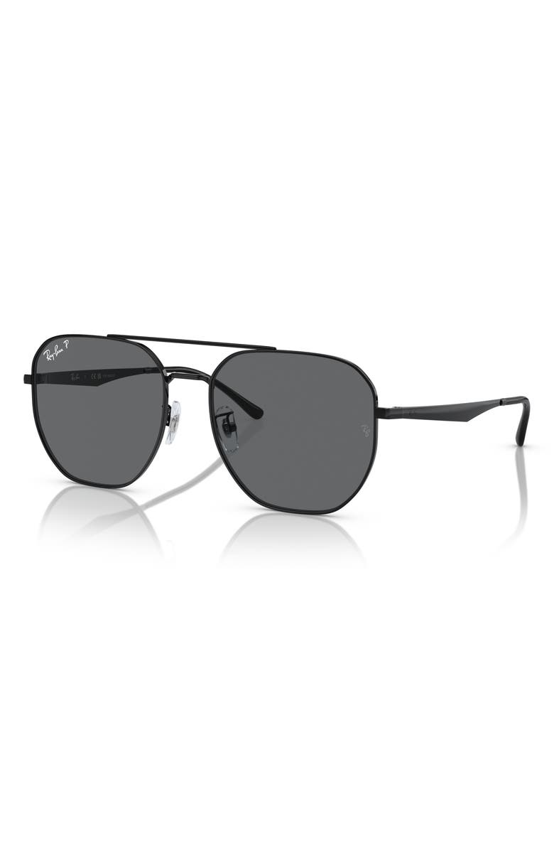 Ray-Ban 59mm Polarized Irregular Sunglasses, Alternate, color, Black / Dark Grey Polar