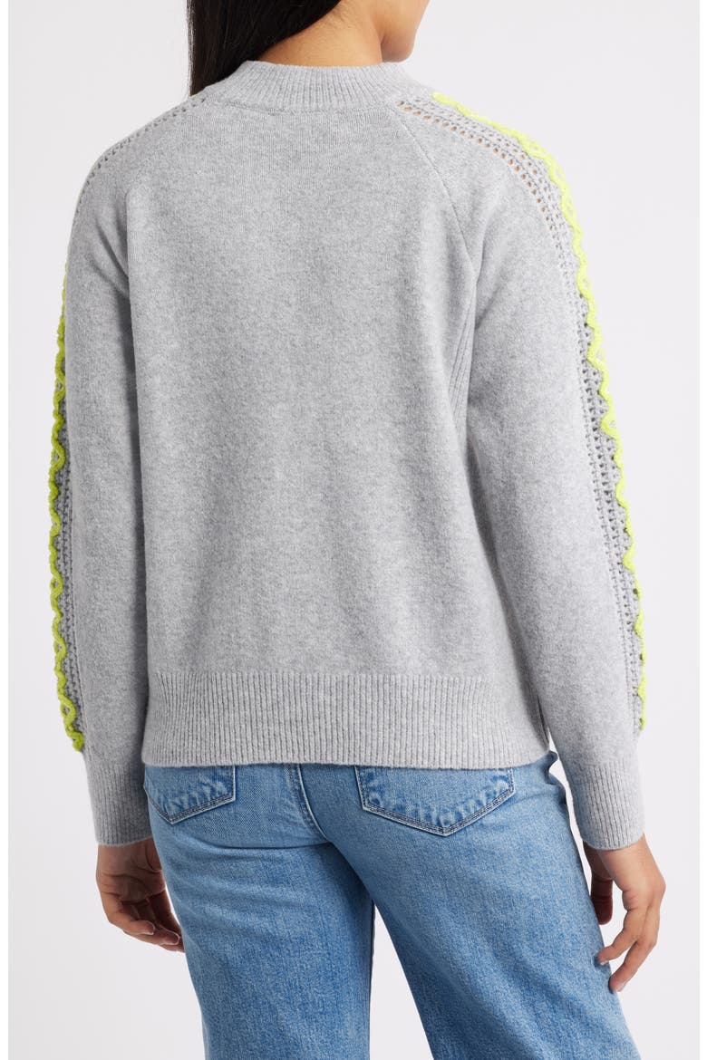 Embroidered Sleeve Mock Neck Sweater, Alternate, color, HEATHER GREY