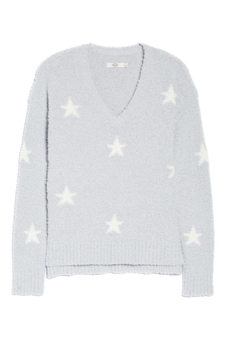 UGG Cecilia V-Neck Sweater, Alternate, color, GREY/ WHITE STARS