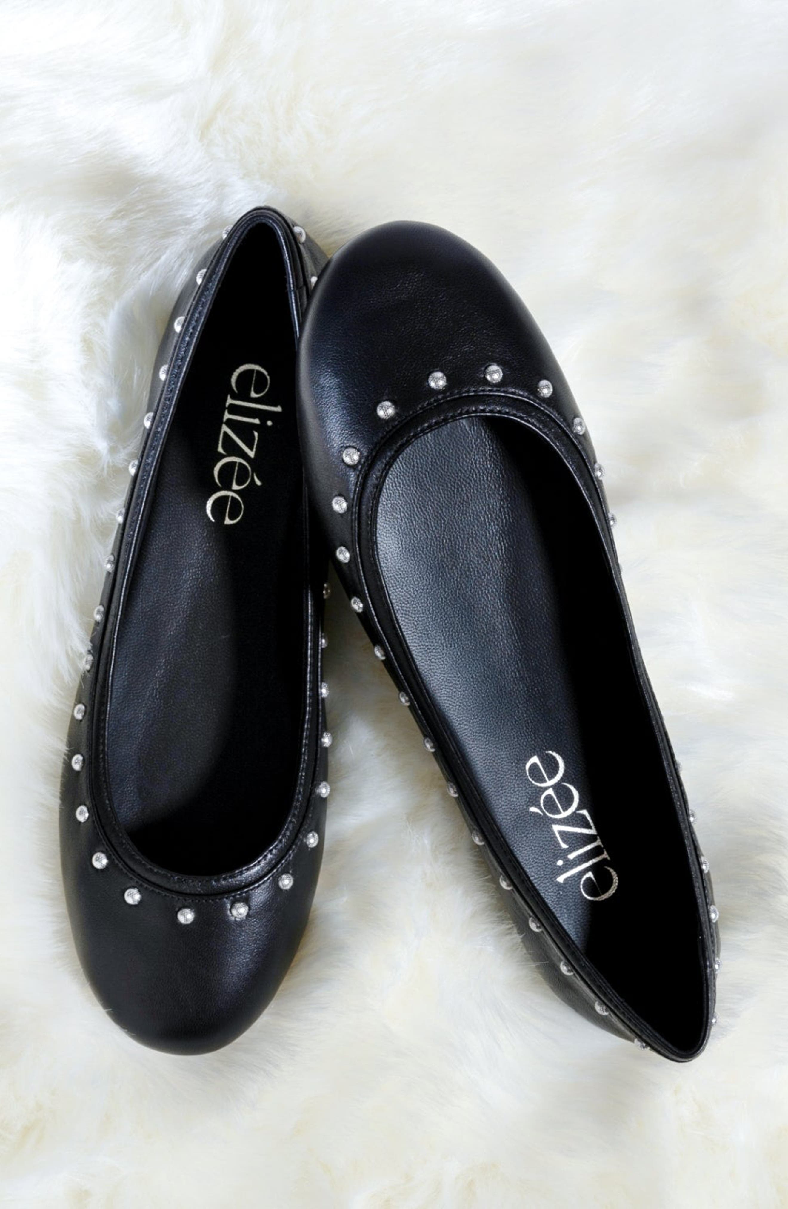 Gemma Flat Studded Leather Ballerina Flats, Alternate, color, Black/Studs