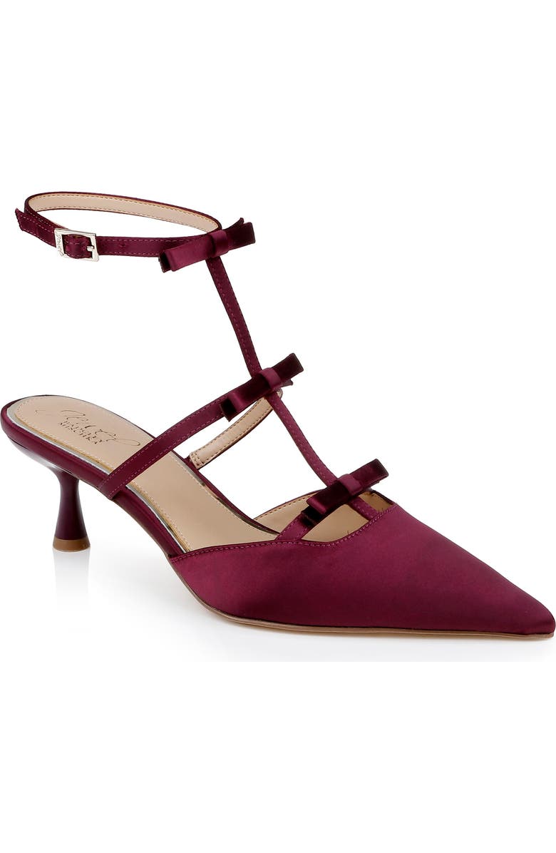 Jewel Badgley Mischka Elisabetta Ankle Strap Pointed Toe Kitten Heel Pump, Main, color, Bordeaux Satin