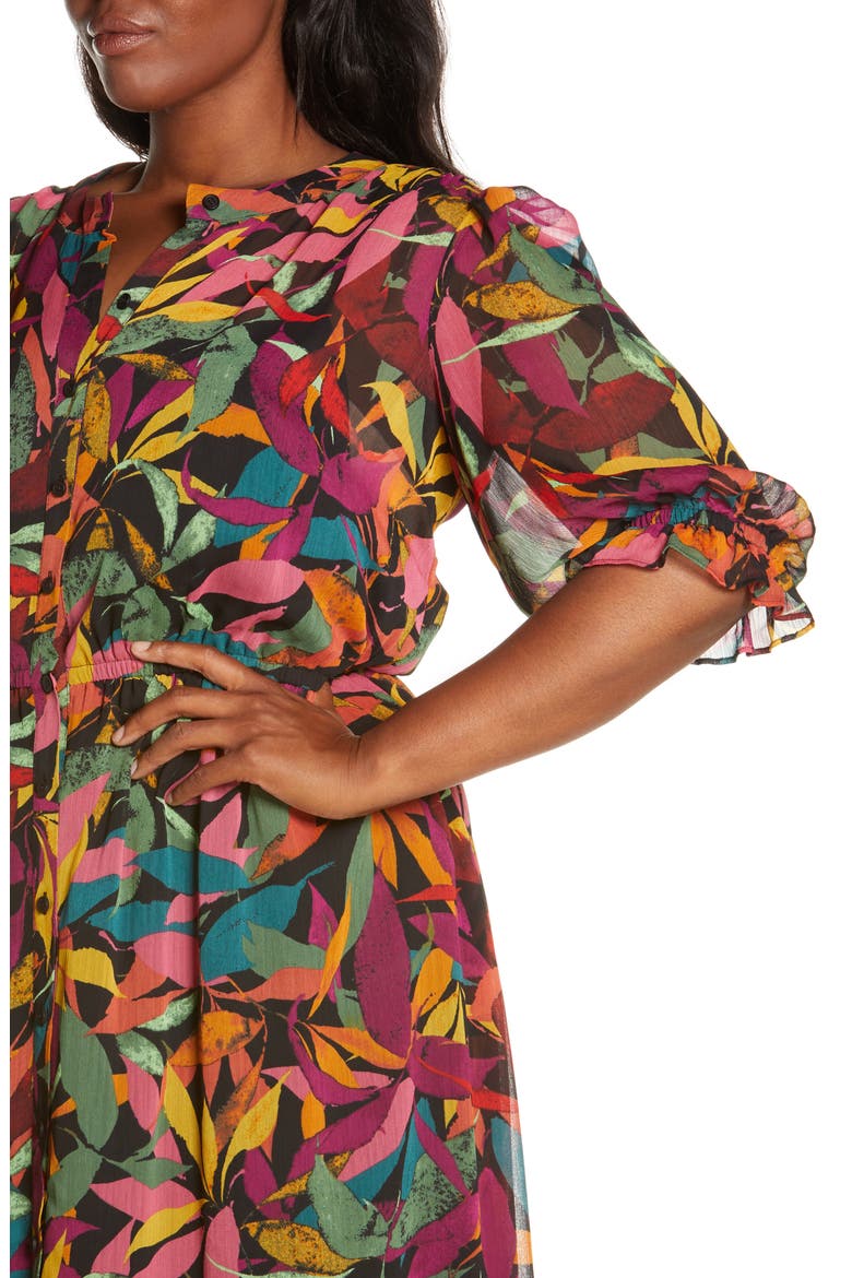 Print Puff Sleeve Midi Shirtdress, Alternate, color, BLACK/ GRAPE JUICE