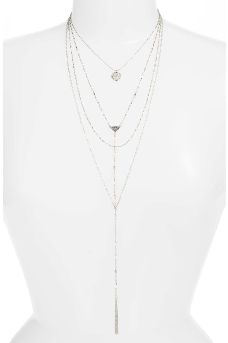 Multistrand Y-Necklace, Main, color, CLEAR- RHODIUM