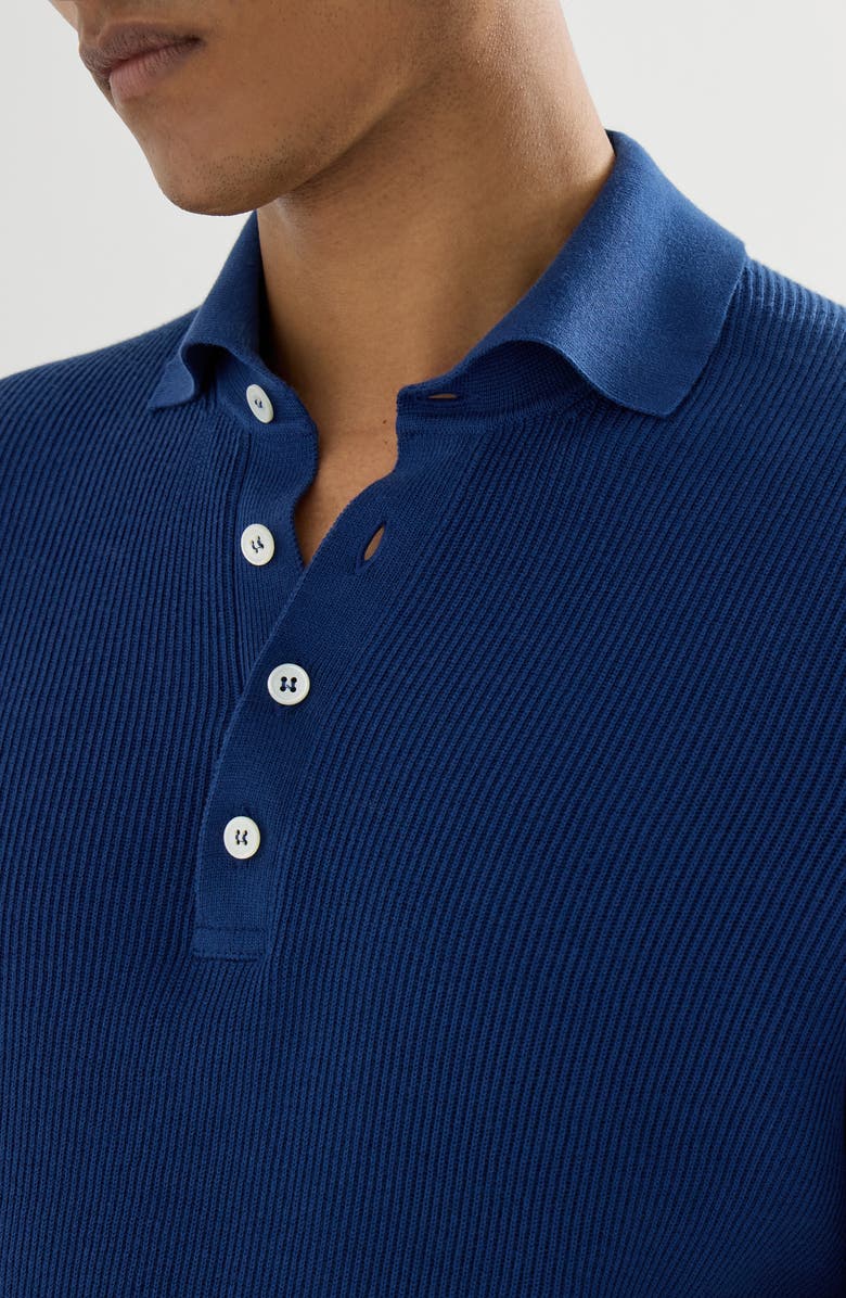 Brunello Cucinelli Half English rib knit polo, Alternate, color, Avio Blue