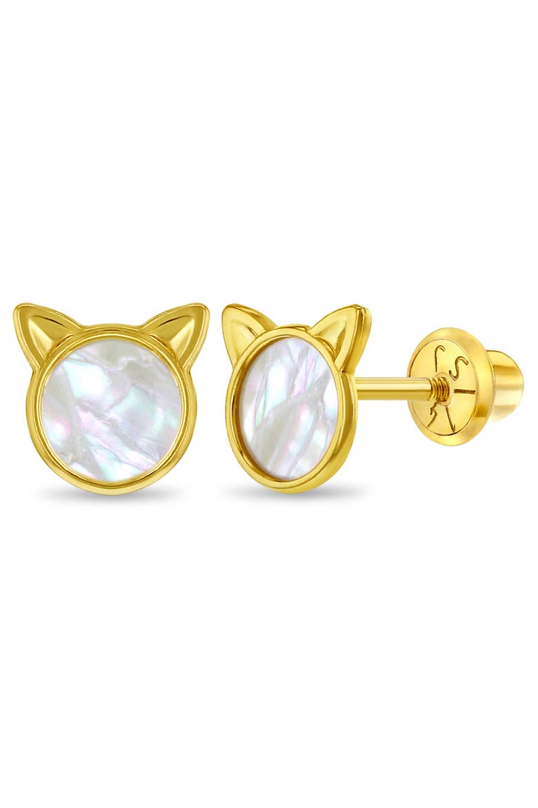 14k Mother of Pearl Kitty Earrings, Main, color, Gold