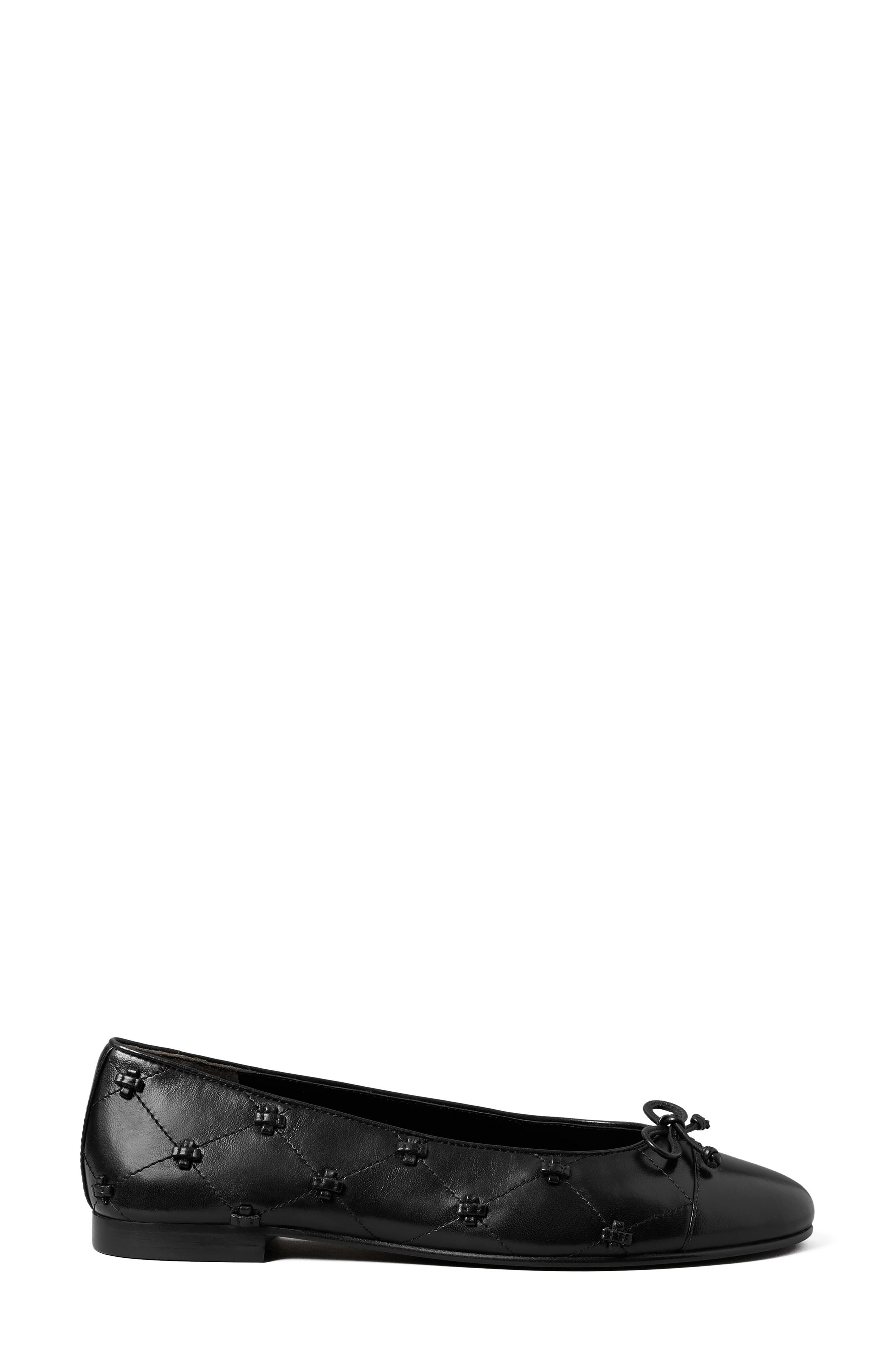 Cap Toe Bunny Knot Ballet Flat, Alternate, color, PERFECT BLACK / PERFECT BLACK
