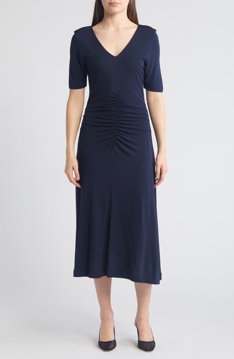 BOSS Erina Ruched Knit Dress, Alternate, color, Sky Captain