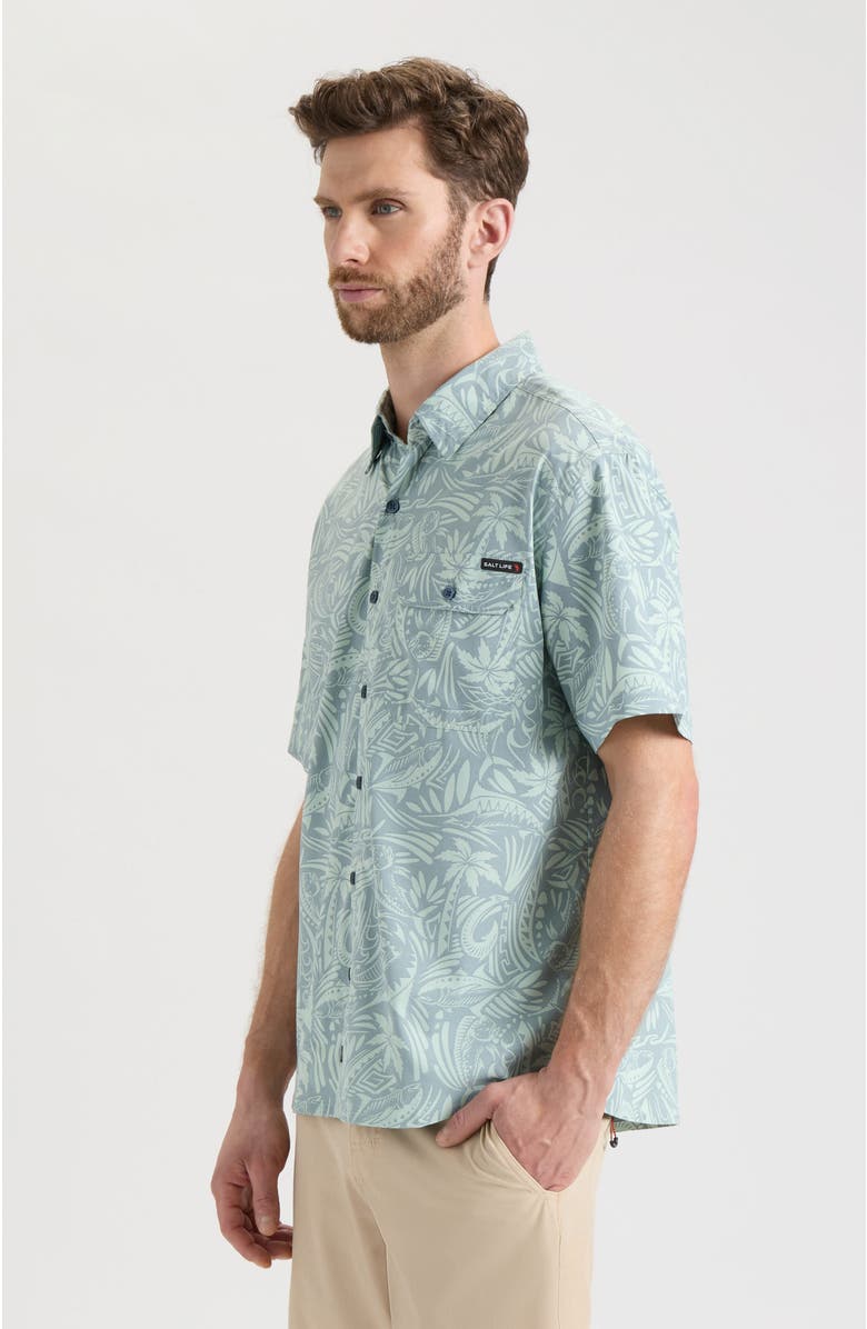 Salt Life Mahi Short Sleeve Button Down Performance Shirt, Alternate, color, Storm