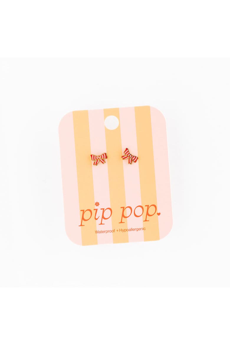 Girls' Striped Bow Flatback Stud Hypoallergenic Earrings, Alternate, color, Striped Red