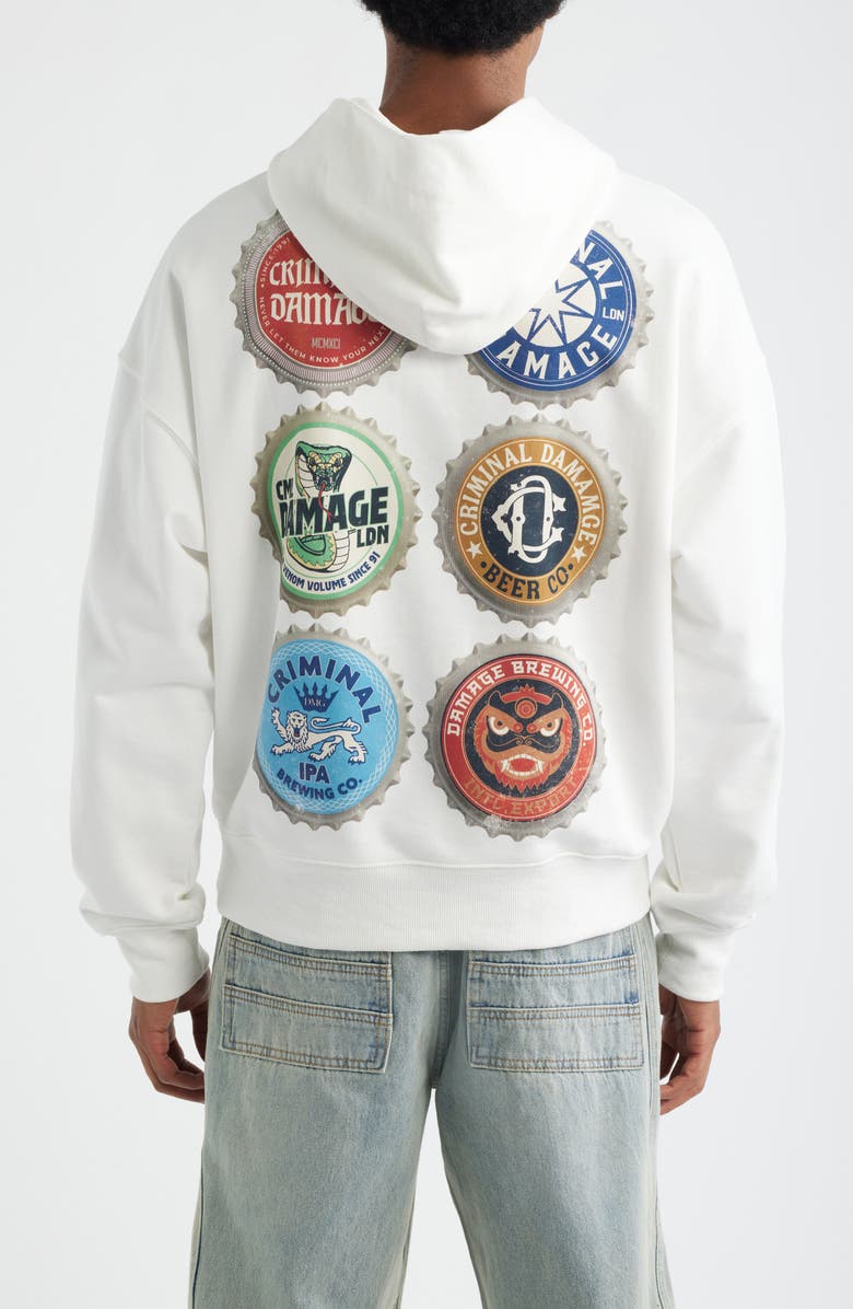 CRIMINAL DAMAGE Beer Bottle Graphic Cotton Hoodie, Alternate, color, Off-White