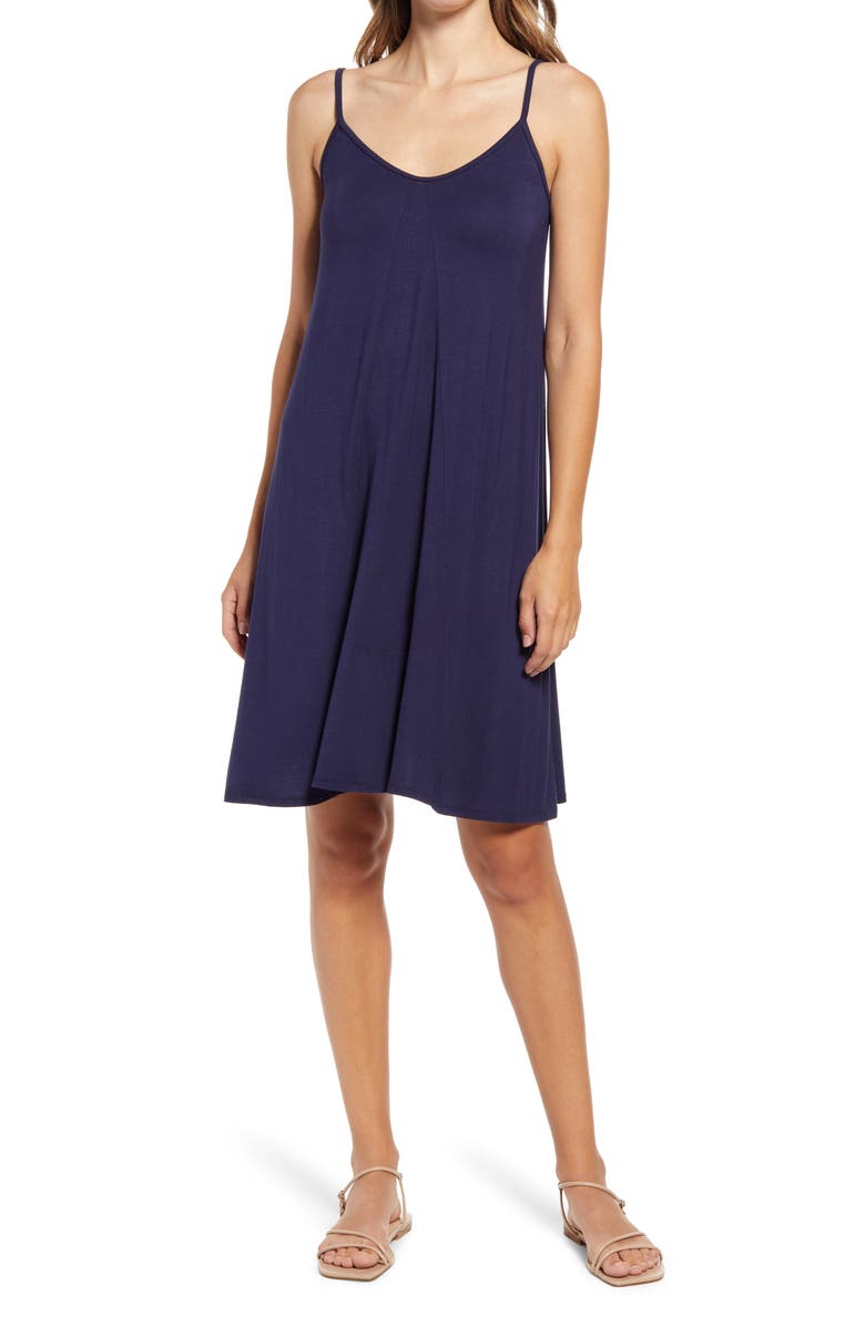 Loveappella Godet Slipdress, Main, color, Midnight