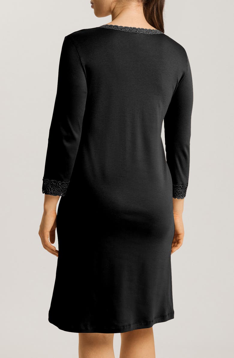 Hanro Moments V-Neck Cotton Nightgown, Alternate, color, 019 - Black