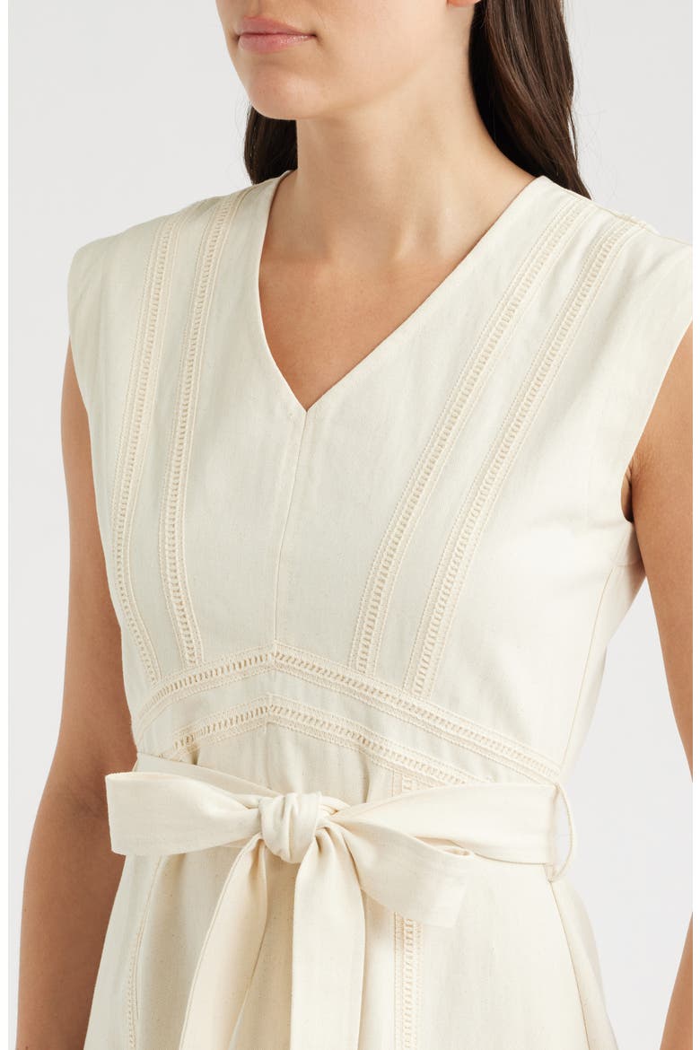 Stitch Tie Waist Midi Dress, Alternate, color, CREAM