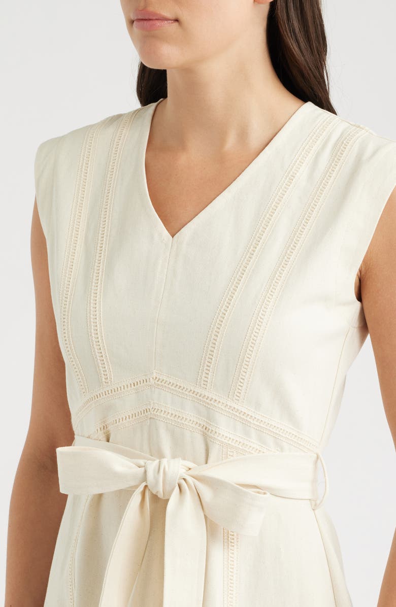 ZOE AND CLAIRE Stitch Tie Waist Midi Dress, Alternate, color, Cream