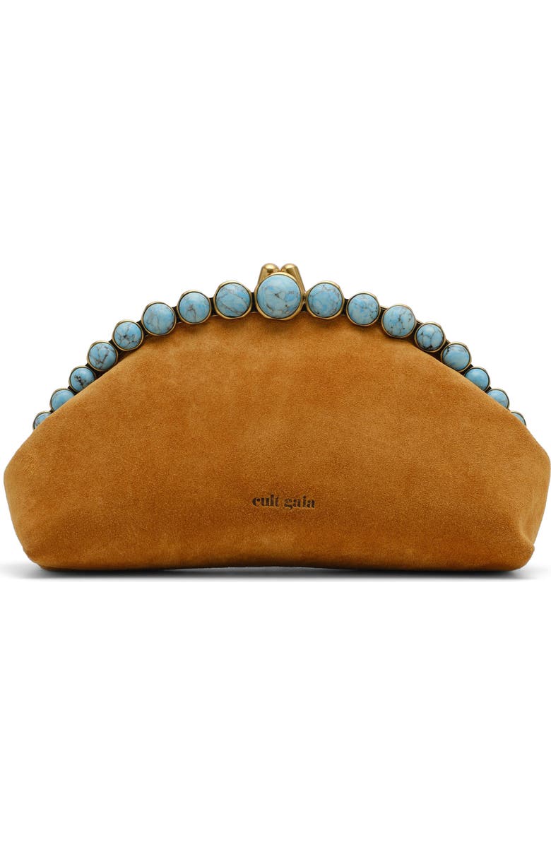 Cult Gaia Una Suede Frame Clutch, Main, color, Toasted Caramel