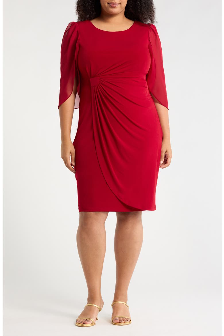 Chiffon Sleeve Faux Wrap Dress, Main, color, CRIMSON