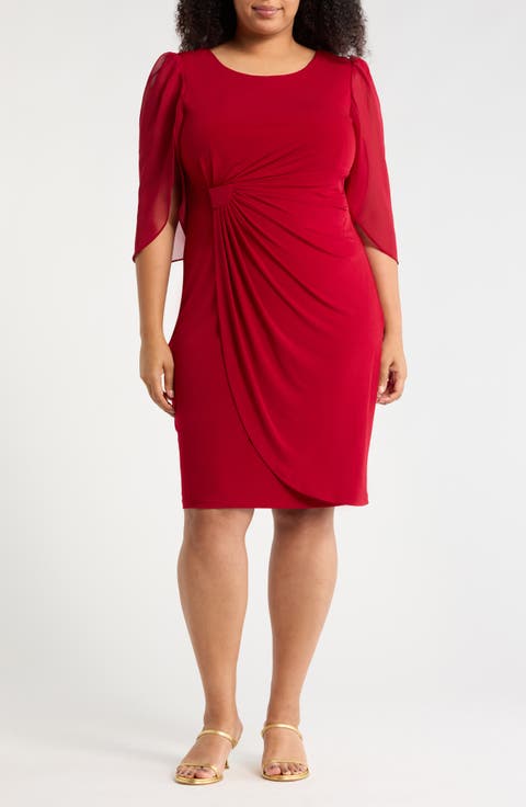 Chiffon Sleeve Faux Wrap Dress (Plus)