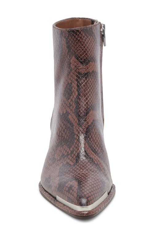 Dolce Vita Nonah Java Snake-embossed Pointed-toe Ankle Boots In Brown