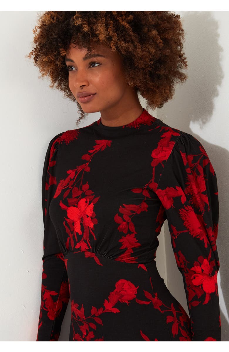 Joe Browns Stretch Knit Mockneck Maxi Dress, Alternate, color, Red Bloom Floral