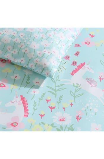 Laura Ashley Magical Unicorns 3-piece Queen Microfiber Comforter & Sham Set In Bright Blue