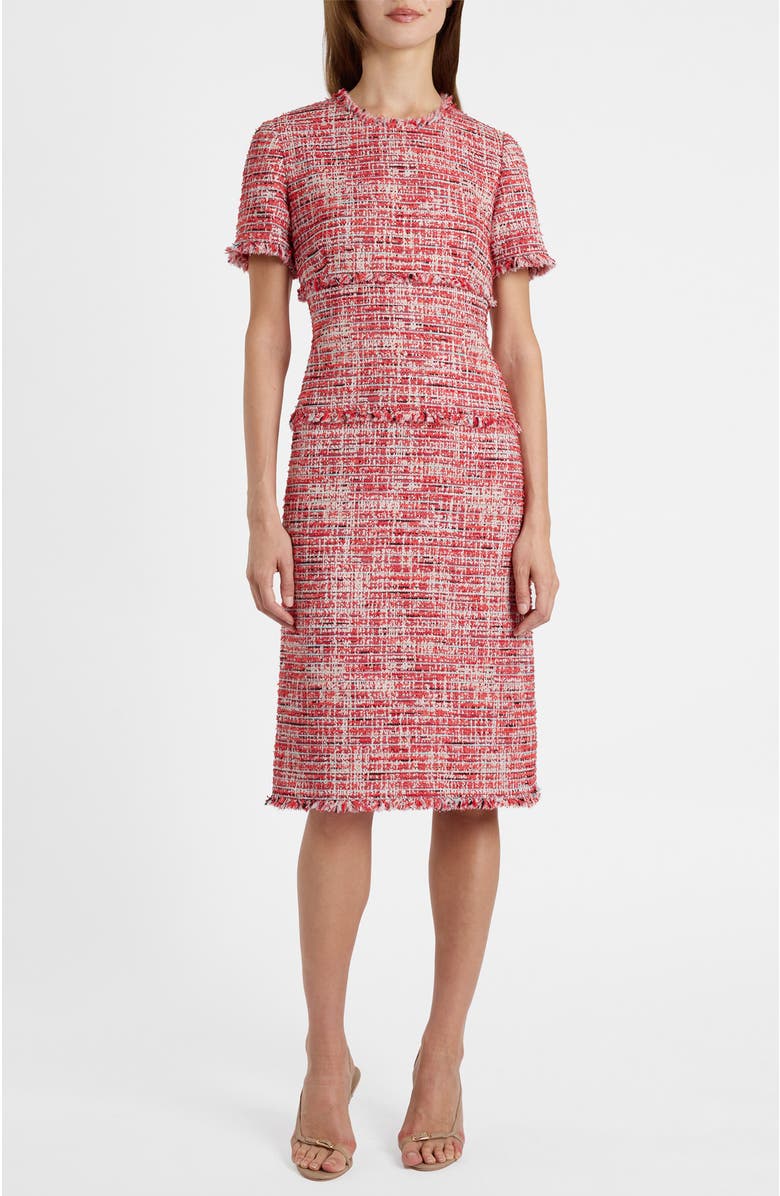 Santorelli Giulia Short Sleeve Sheath Dress in Modern Tweed, Alternate, color, Chili Pepper