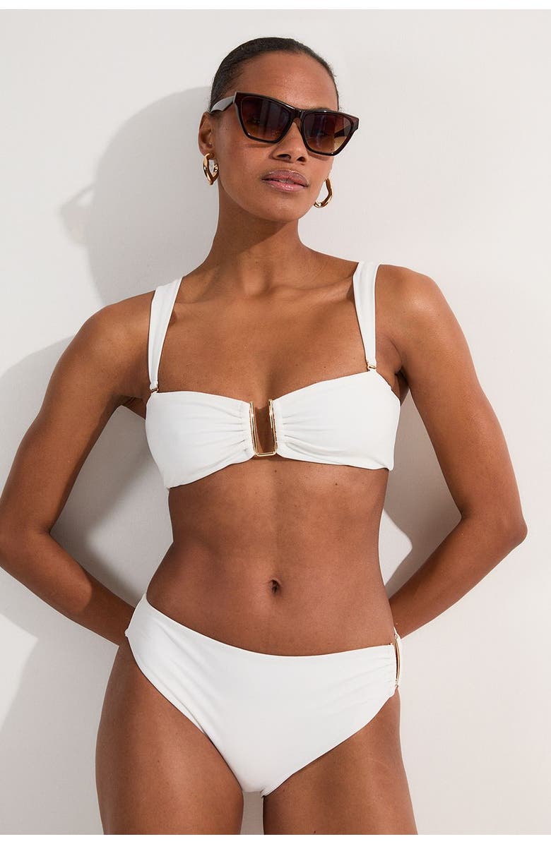 Karen Millen Bikini Bottoms With Gold Trim, Main, color, White
