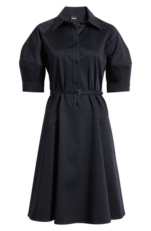 Hugo Boss Boss Delaurena Belted Stretch Cotton Shirtdress In Blue