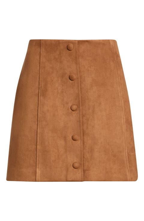 Faux Suede Button Up Miniskirt