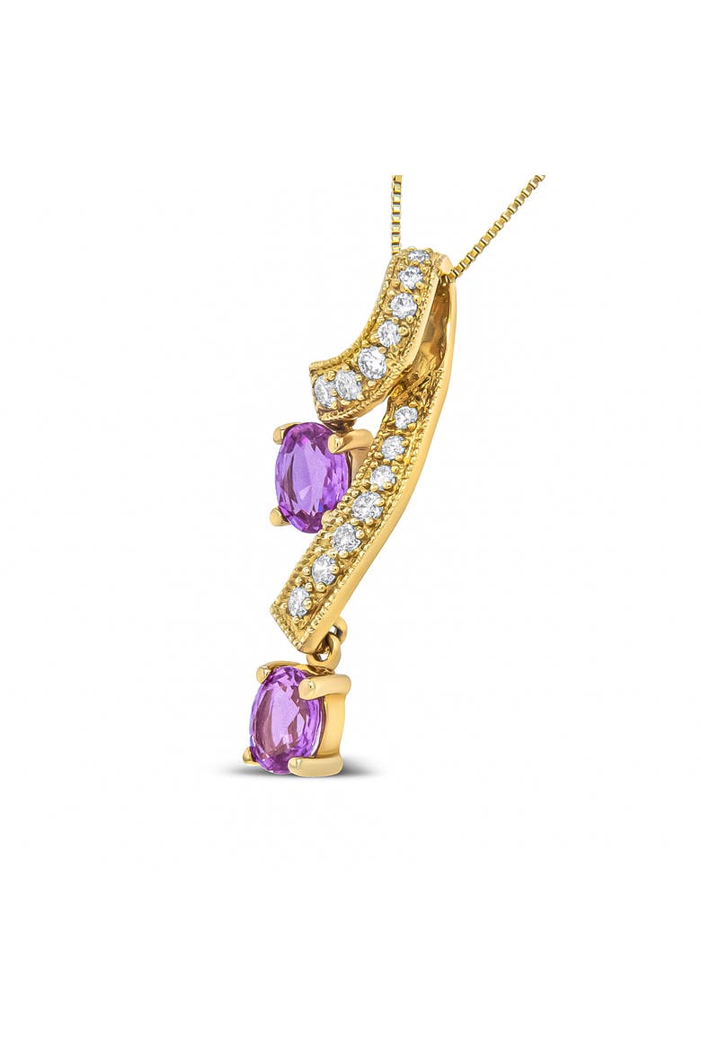 14K Yellow Gold 6x4mm Oval Pink Sapphire and 1/5 Cttw Diamond Pendant Necklace -, Alternate, color, Yellow