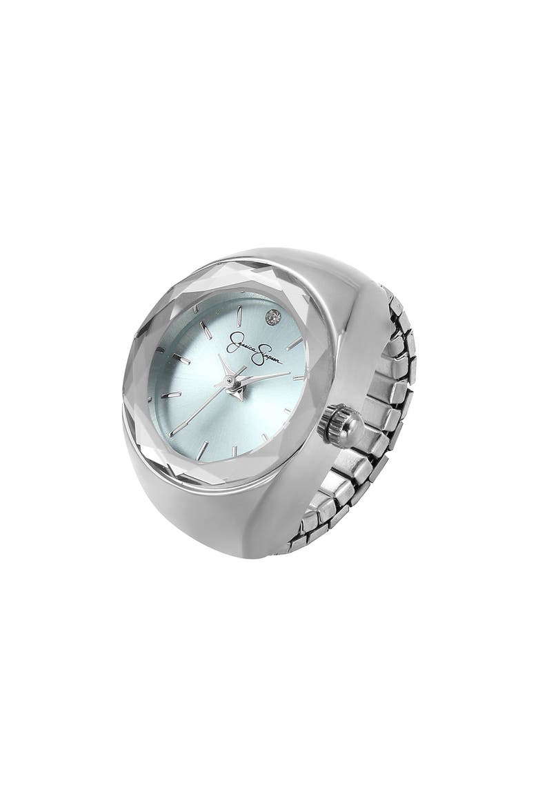 Faceted Bezel Ring Watch, 22mm, Main, color, SILVER