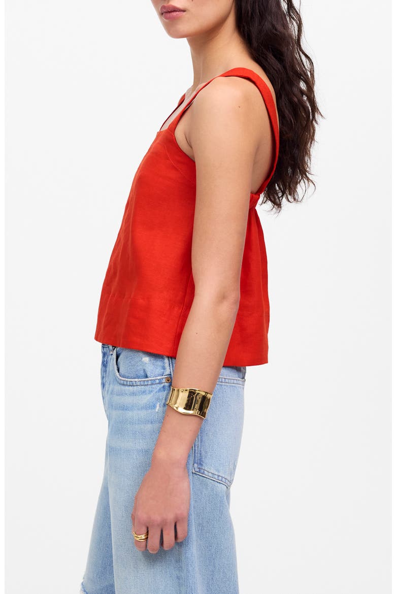 Contrast Stitch Square Neck Linen Tank, Alternate, color, BRIGHT FLAME