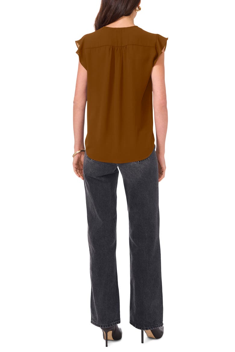 Flutter Sleeve V-Neck Blouse, Alternate, color, HAZEL