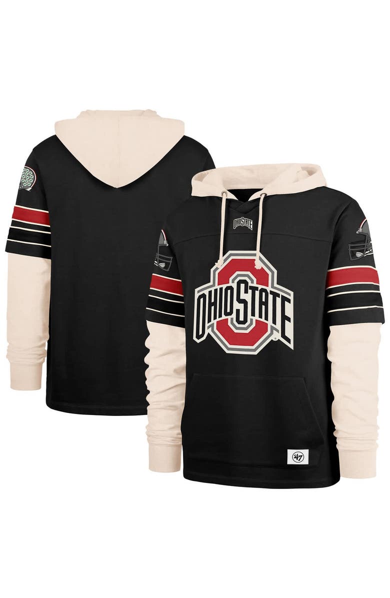 '47 Men's '47 Black Ohio State Buckeyes Split Zone Cornerback Lacer Pullover Hoodie, Alternate, color,