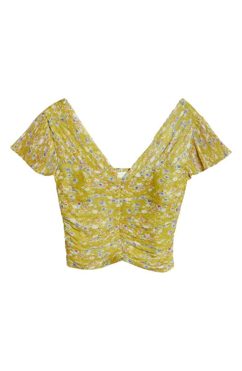 ASTR the Label Floral Plissé V-Neck Crop Top, Alternate, color,
