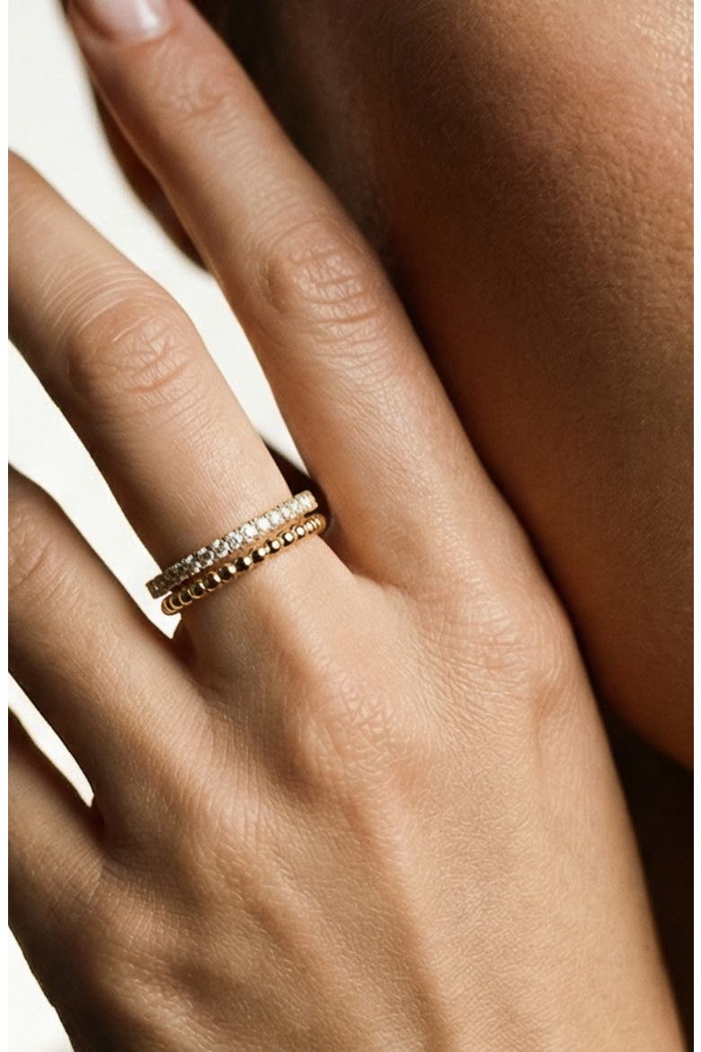 Bezel Set Cubic Zirconia & Milgrain Ring Set, Alternate, color, GOLD