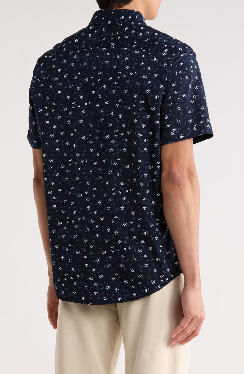 DENIM AND FLOWER Floral Short Sleeve Button-Up Shirt, Alternate, color, Navy W/ White Floral