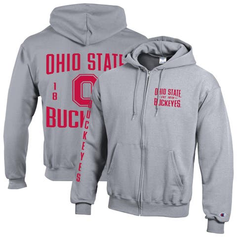Men's Champion  Heather Gray Ohio State Buckeyes Varsity Powerblend Full-Zip Fleece Hoodie