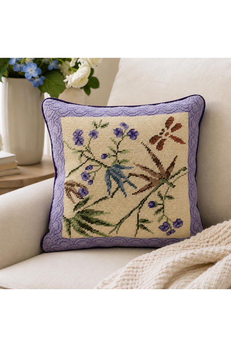 Shadows Needlepoint Accent Pillow 14" x 14", Alternate, color, Purple