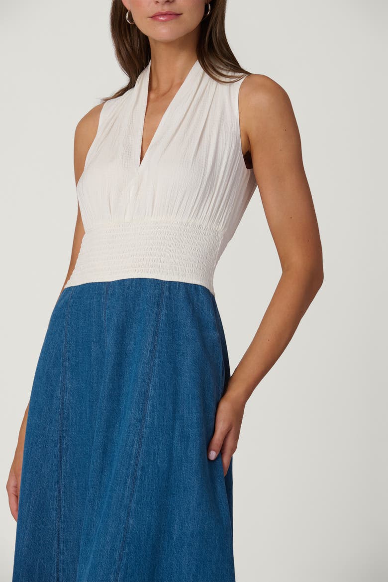 Crinkle Chiffon Denim Combo Bentley Dress, Alternate, color, Ivory