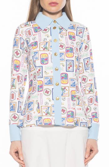 Alexia Admor Leland Button-up Shirt In Ivory Postcard