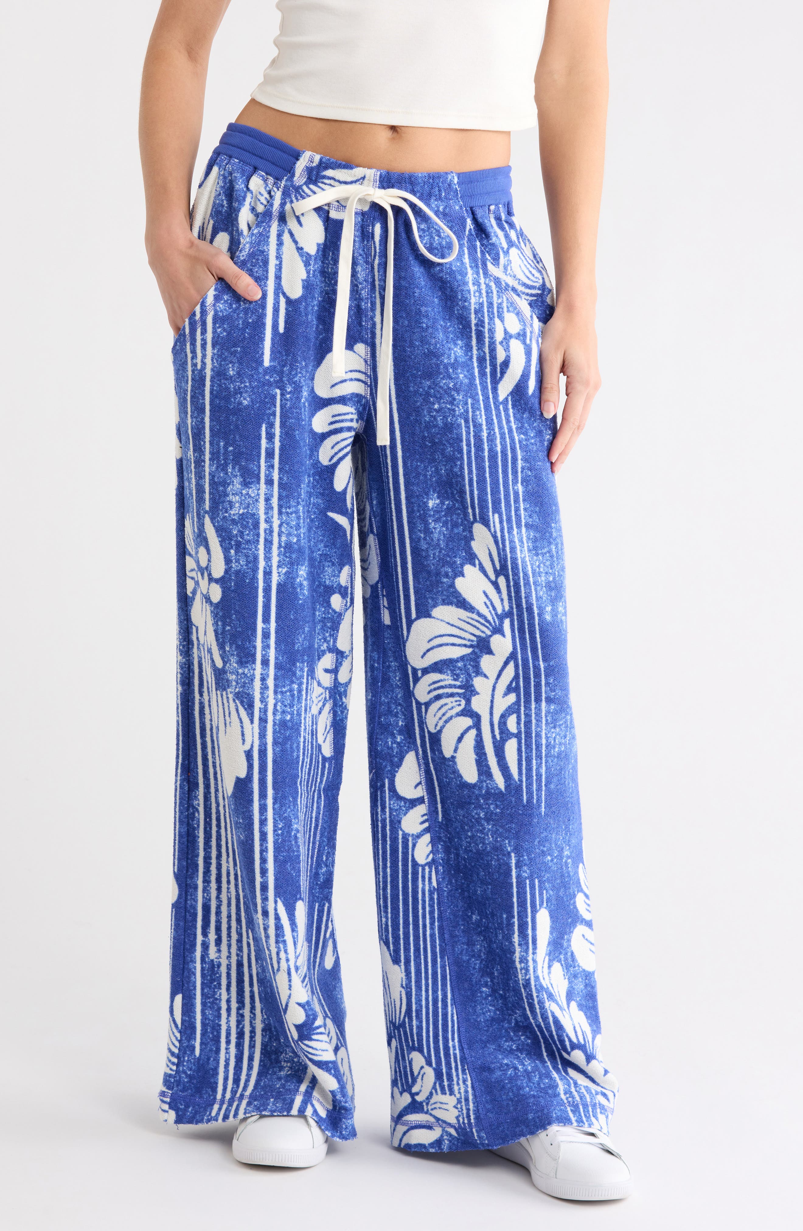 One Above Floral Wide Leg Cotton Blend Pants